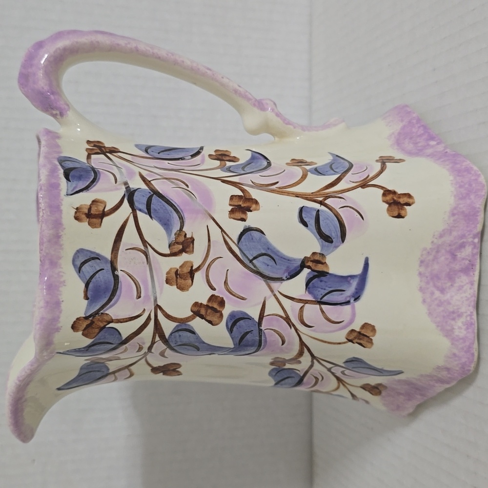 Vintage Clinchfield Potteru Floral Cream and Purple Ceramic Pitcher - Picture 3 of 16